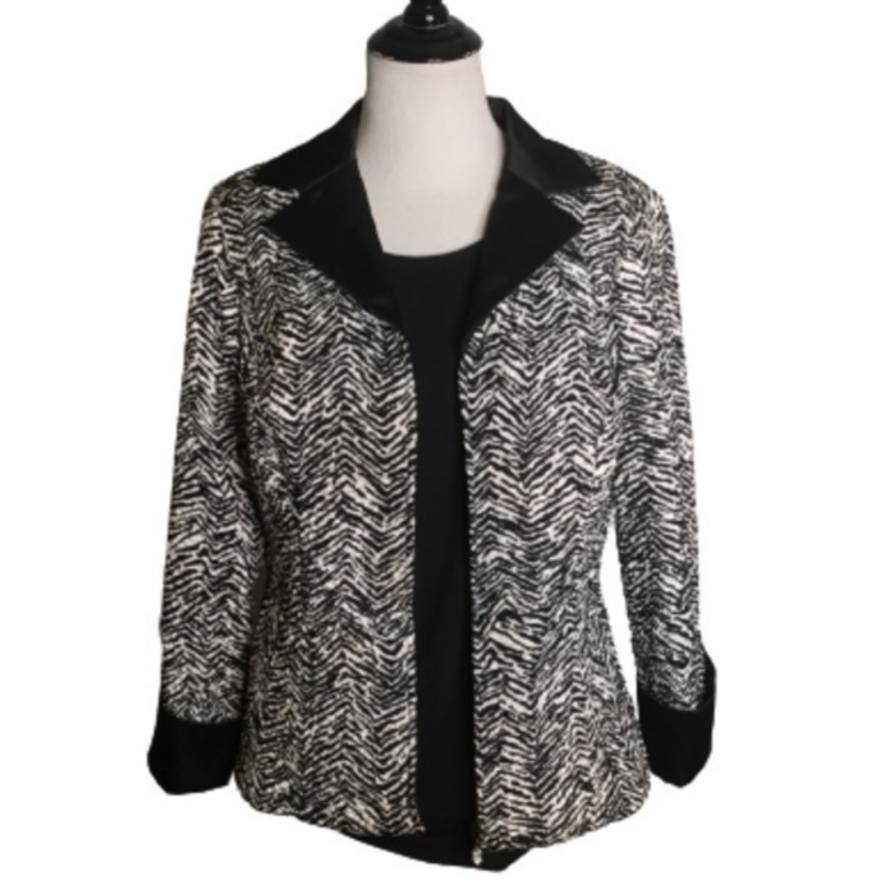 Victor Costa Vintage Zebra Print Satin Notched Collar Zip Blazer 8